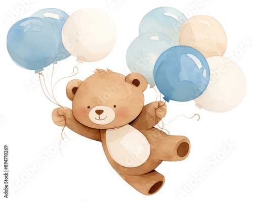 PNG Cute bear holding balloons