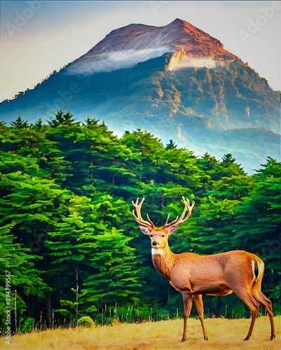 landscape with mountain and mule dear .