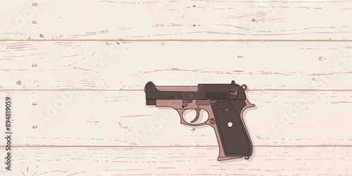 Sturdy & Reliable Sidearm: A serviceable handgun, resting on a rough wood plank