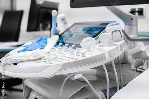 Modern Medical Ultrasonography Control Panel with different Tranducers to Diagnose Patient