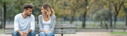 Marital Conflict on a Park Bench A Couple Grappling with Communication Issues in a Serene Outdoor Setting