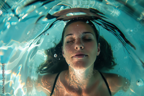 Young woman relaxing in floatation tank