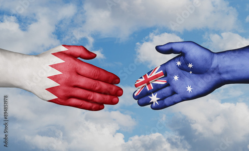 Australia and Bahrain country handshaking with flags, consensus concept international co-operation illustration