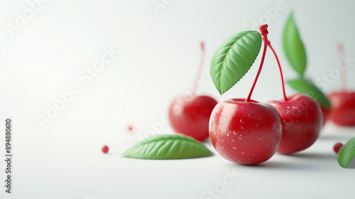 Cherry isolated. Sour cherry. Cherries with leaves on white background. Sour cherries on white. Cherry set. cherry isolated. cherries with leaf isolate. Whole and half of cherry on white. cherries.