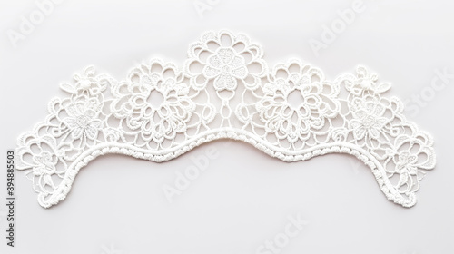 Delicate white floral lace trim with intricate patterns, perfect for elegant crafts and clothing decoration, lace detail concept