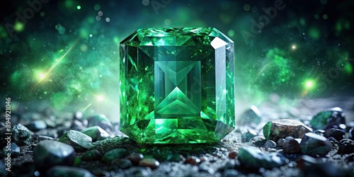 Gigantic emerald gemstone with vibrant green color and natural beautiful crystalline structure, esmeraldas