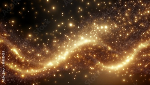 Wavering gold dots on a black background. Abstract background with stars