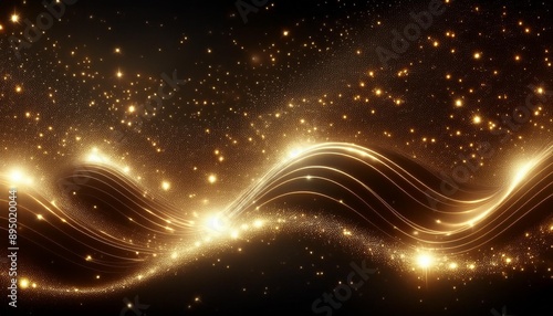 Wavering gold dots on a black background. Abstract background with stars