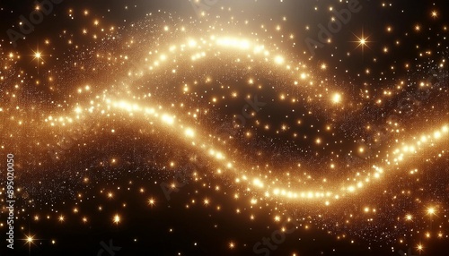 Wavering gold dots on a black background. Abstract background with stars