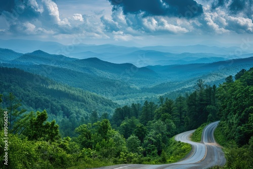 Kentucky Nature. Scenic Landscape of Forested Mountain Road with River View