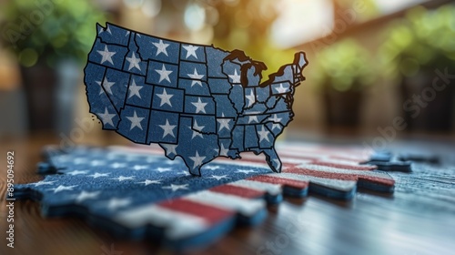 United States Map Outline With Stars on American Flag Puzzle