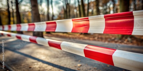 Red and White Barricade Tape in Forest, Close-up , Warning , Safety , Construction