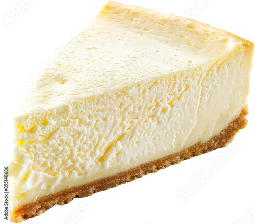 A slice of creamy, delicious cheesecake with a golden crust, isolated on a white or transparent background