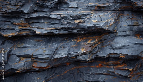 Close-up of a Rugged, Gray Rock Face with Deeply Etched Textures, Showing Layers of Sedimentation and Mineral Deposits The Surface Displays a Rich, Detailed Texture with a High Degree of Visual