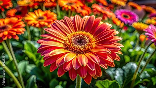 Vibrant and colorful Barberton daisy in full bloom on a sunny day in South Africa , Gerbera jamesonii, indigenous, flowers