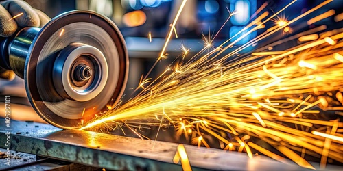 Close up of metal grinding in a metallurgy workshop, grinding, metal, metallurgy, workshop, wear-resistant, sparks