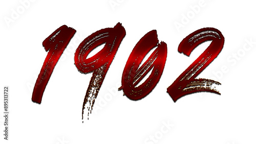 3D blood red number design of 1902 on white background.