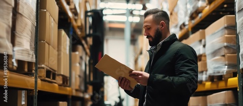 Warehouse worker reviewing inventory