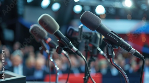 Close-up of a moderator asking questions at an outdoor political debate, candidates focused and attentive, vibrant atmosphere, Portrait close-up, hyper-realistic, high detail, photorealistic, studio