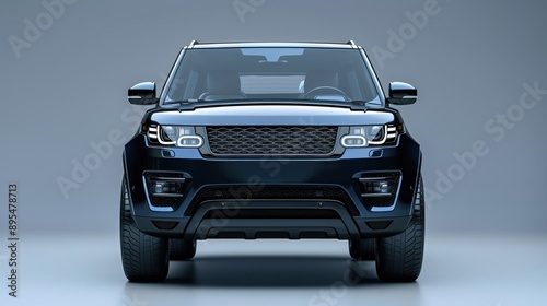 A stylish 3D rendering of an SUV positioned in front of a plain background with extensive copy space The vehicle's robust design and detailed textures are highlighted by the lighting giving it a