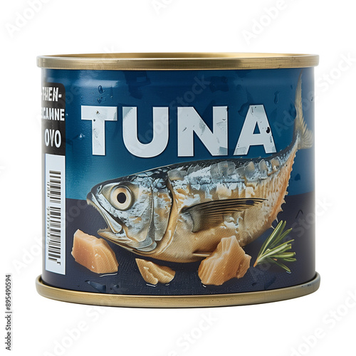 Tuna fish tin can product isolated on white transparent background, PNG