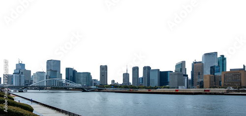 Tokyo city skyline isolated at white transparent, Japan