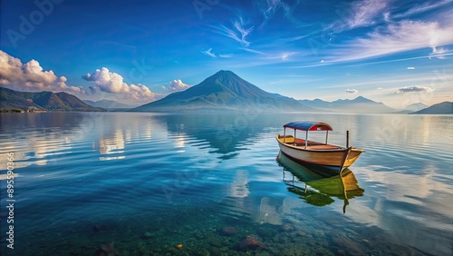 Boat floating on the calm waters of Lake Atitlan in Guatemala, boat, Lake Atitlan, Guatemala, water, nature