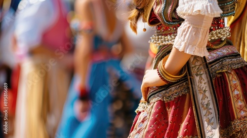 Detail of Traditional Greek Costume During a Dance Performance