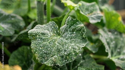 Powdery mildew fungal disease affecting zucchini leaves in greenhouse selective focus on cucurbit powdery mildew in glasshouse impact of diseases and pests on squash vegetables and zucchini