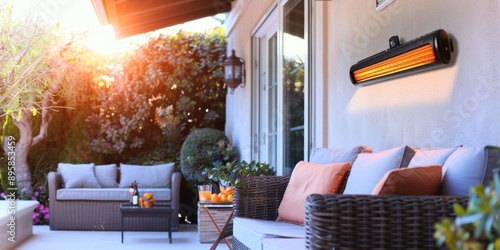 a switched on infrared heater on a outside