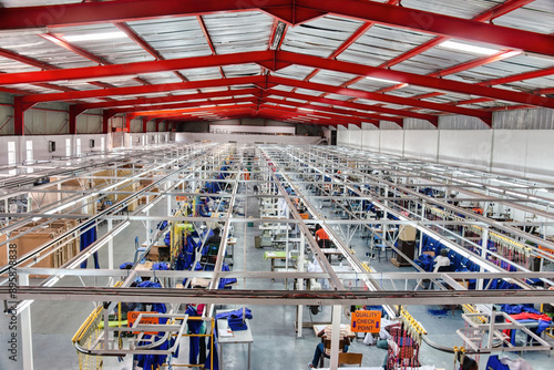 aerial view of textile factory ,sewing machines, industrial economic african developments and diversification into large scale manufacturing