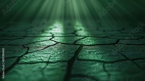 A green shadow looming over a cracked surface symbolizing envy and pain