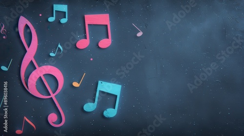 Music Notes on Dark Blue Background.