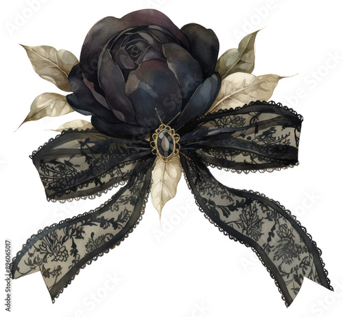 PNG Elegant dark floral ribbon illustration