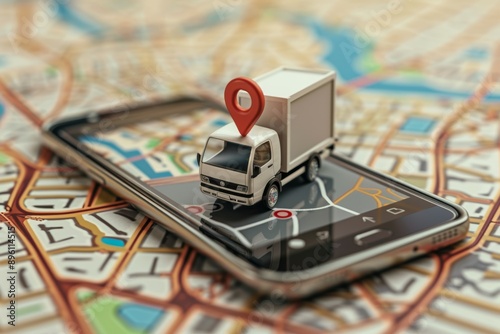 Real-Time Delivery Tracking Technology Concept with Moving Vehicle Icon on Smartphone Map Interface