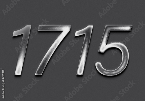 Chrome metal 3D number design of 1715 on grey background.