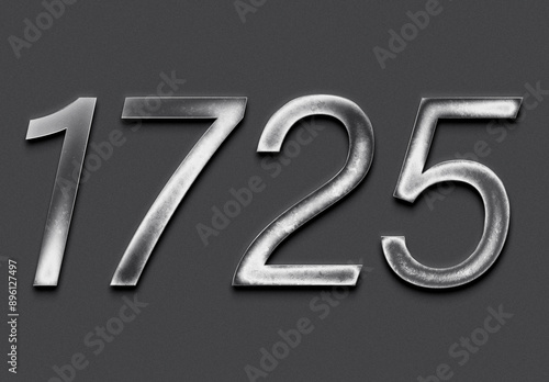 Chrome metal 3D number design of 1725 on grey background.