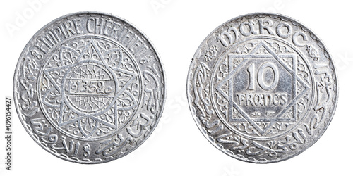 Silver coin of 10 francs of 1934 from Morocco. Investment in numismatics