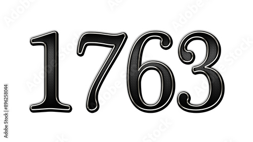 black metal 3d design of number 1763 on white background.