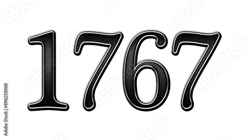 black metal 3d design of number 1767 on white background.