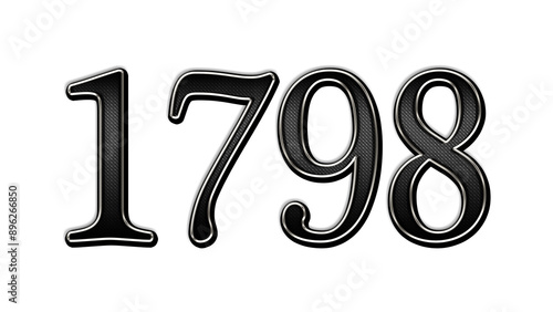 black metal 3d design of number 1798 on white background.