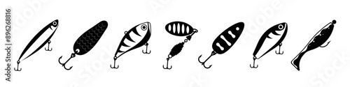 Lure set. Fishing Bait icon.