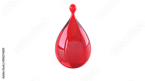 Red blood drop, bright and shiny, isolated on a transparent background. PNG file of a vibrant blood drop, isolated element.