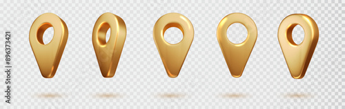 Map pointer golden color isolated. location pin or navigation. Realistic 3D Location or map pin. Symbol shape design for navigation, direction, gps and travel concept.