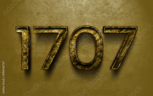 3D dark golden number design of 1707 on cracked golden background.