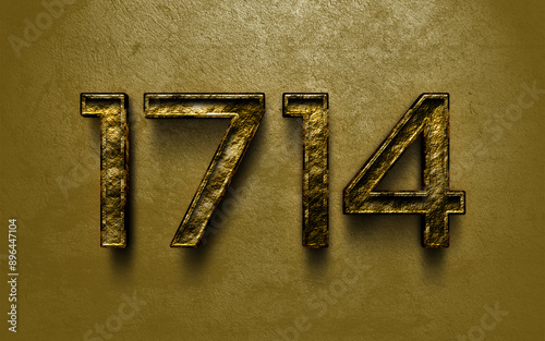 3D dark golden number design of 1714 on cracked golden background.