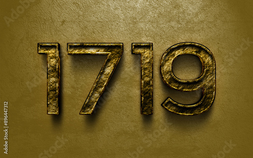 3D dark golden number design of 1719 on cracked golden background.