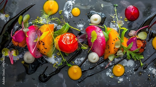 Artistic Food Arrangement with Vibrant Colors