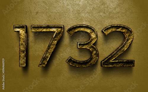 3D dark golden number design of 1732 on cracked golden background.