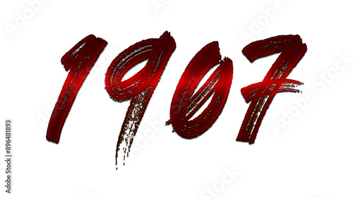 3D blood red number design of 1907 on white background.